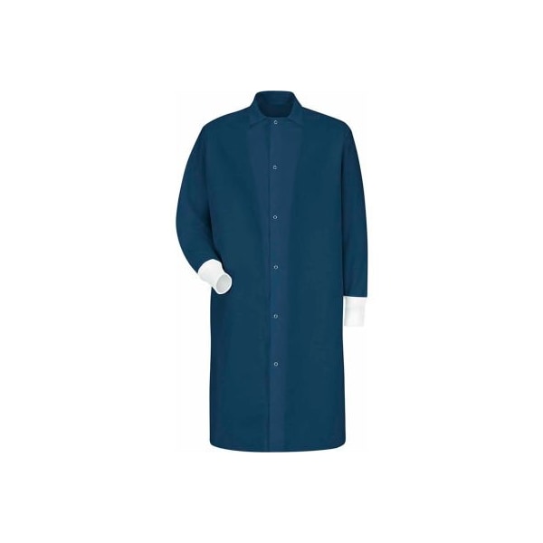 Red Kap Gripper-Front Butcher Coat W/Knit Cuffs, Pocket-less, Spun Polyester, Navy, L